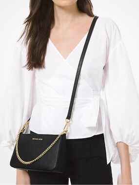 Michael Kors Black Leather Crossbody with Gold Chain